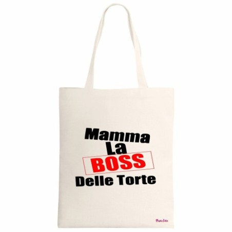 borsa spesa ecru 34x39 scritta mamma la boss delle torte festa regalo compleanno