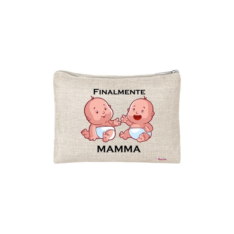 pochette porta oggetti scritta finalmente mamma festa compleanno regalo gemelli