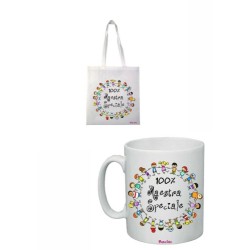 tazza 8x10 + borsa poliestere 36x40 scritta 100% maestra speciale scuola regalo
