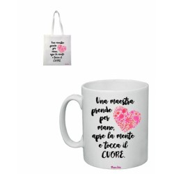 tazza 8x10 + borsa poliestere 36x40 scritta maestra scuola regalo insegnante