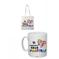 tazza 8x10 e borsa poliestere 36x40 scritta ti vogliamo bene maestra scuola