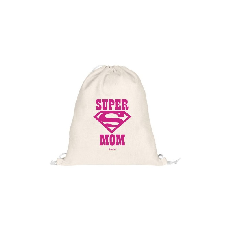zaino 36x40 beige chiaro scritta super mom festa della mamma compleanno