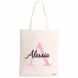 borsa ecru 34x39 scritta nome alessia iniziale a idea regalo compleanno