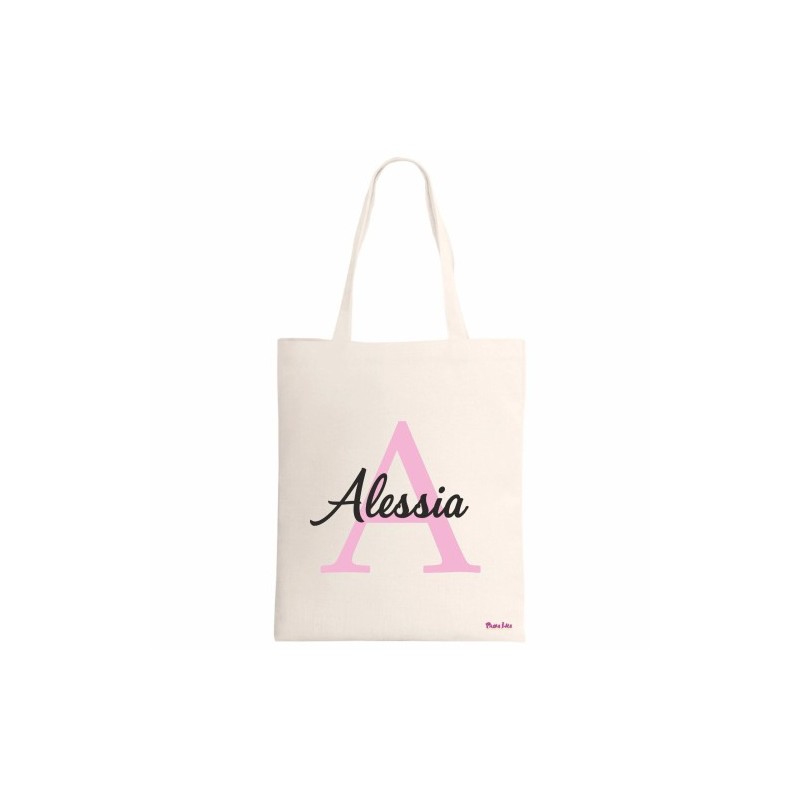 borsa ecru 34x39 scritta nome alessia iniziale a idea regalo compleanno