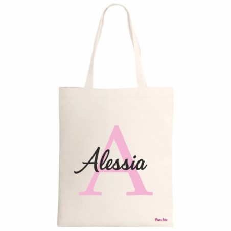 borsa ecru 34x39 scritta nome alessia iniziale a idea regalo compleanno