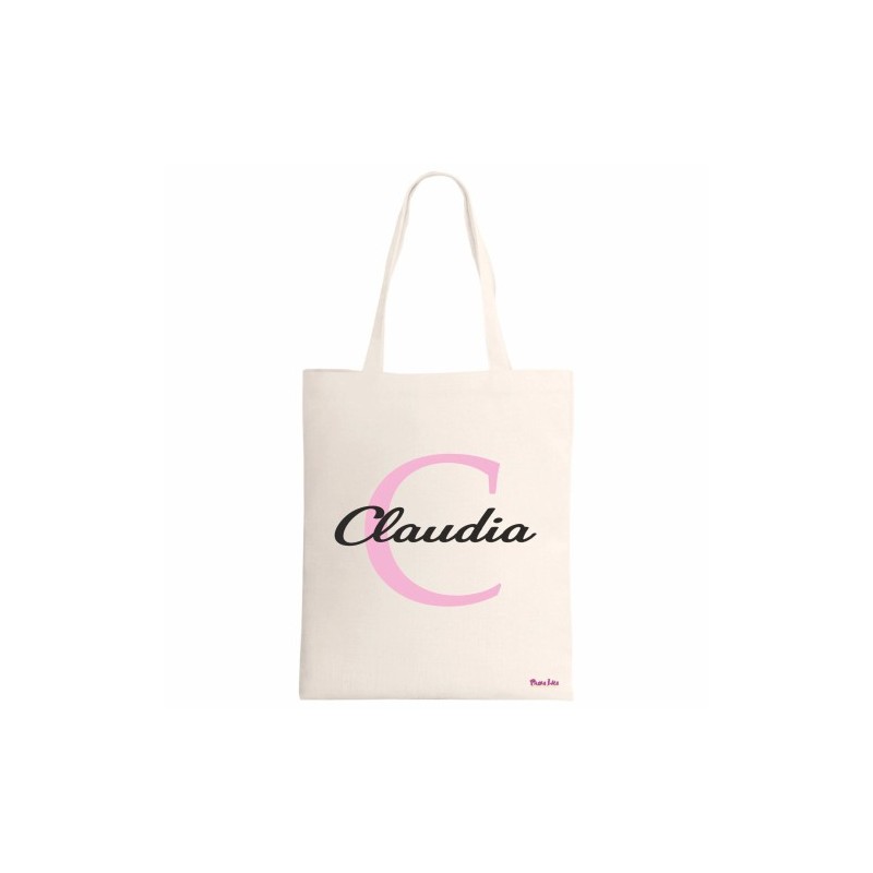 borsa ecru 34x39 scritta nome claudia iniziale c idea regalo compleanno