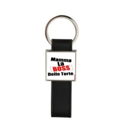portachiave pelle metallo scritta mamma boss delle torte festa regalo compleanno