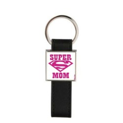 portachiave pelle metallo scritta super mamma festa regalo compleanno