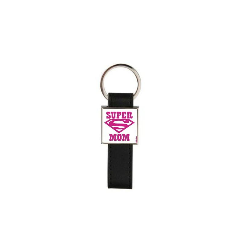 portachiave pelle metallo scritta super mamma festa regalo compleanno