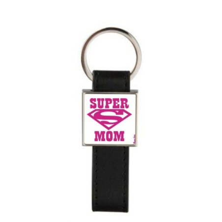 portachiave pelle metallo scritta super mamma festa regalo compleanno