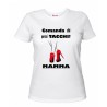 t-shirt donna bianca scritta comanda chi porta i tacchi festa mamma compleanno