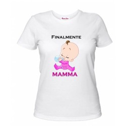 t-shirt donna bianca scritta finalmente mamma festa regalo compleanno bambina