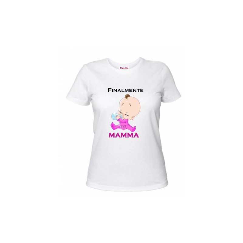 t-shirt donna bianca scritta finalmente mamma festa regalo compleanno bambina