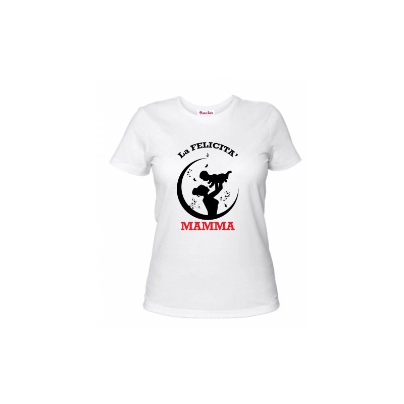 t-shirt donna bianca scritta la felicita e mamma festa regalo compleanno
