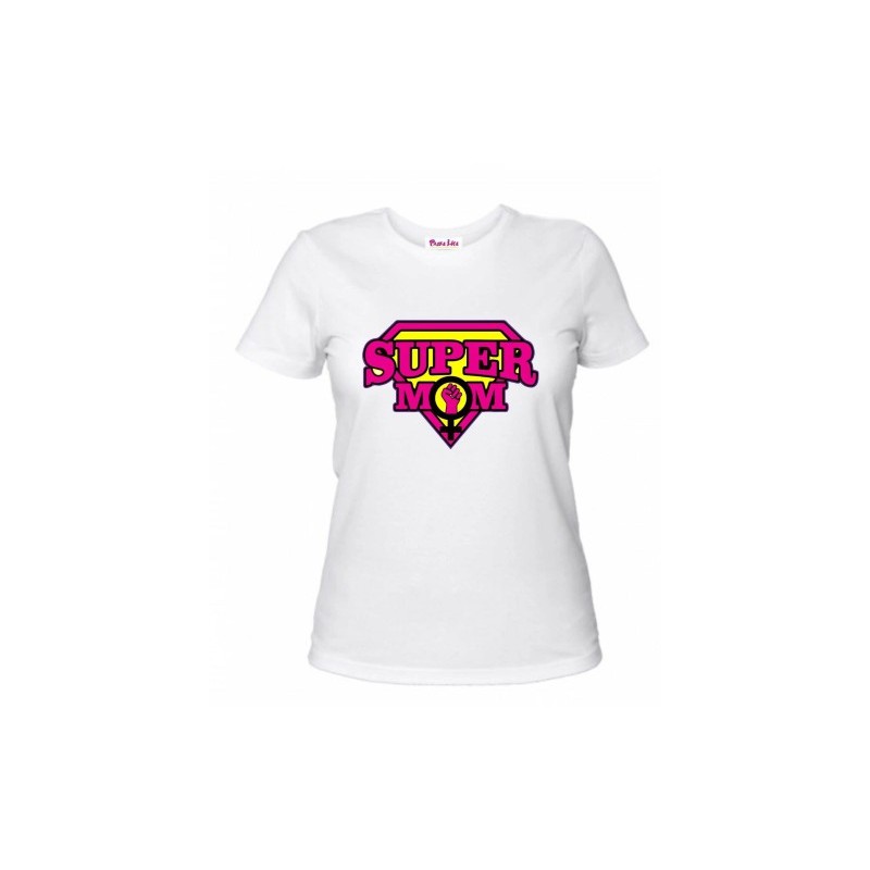 t-shirt donna bianca scritta super mom festa della mamma regalo compleanno