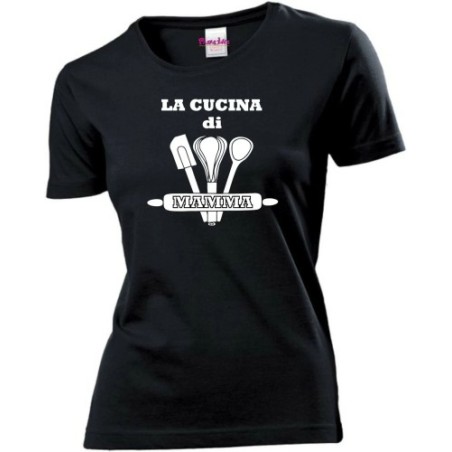 t-shirt donna nera scritta la cucina di mamma festa regalo compleanno