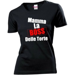 t-shirt donna nera scritta mamma la boss delle torte festa regalo compleanno