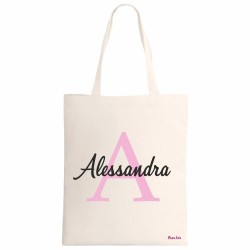 borsa ecru 34x39 scritta nome Alessandra iniziale A idea regalo compleanno