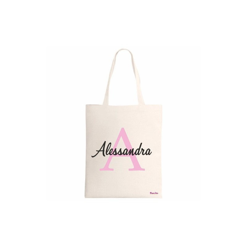 borsa ecru 34x39 scritta nome Alessandra iniziale A idea regalo compleanno