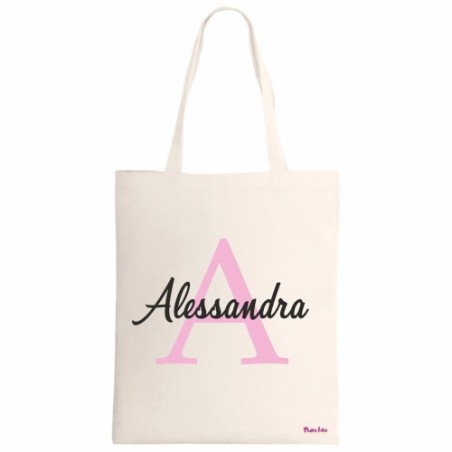 borsa ecru 34x39 scritta nome Alessandra iniziale A idea regalo compleanno