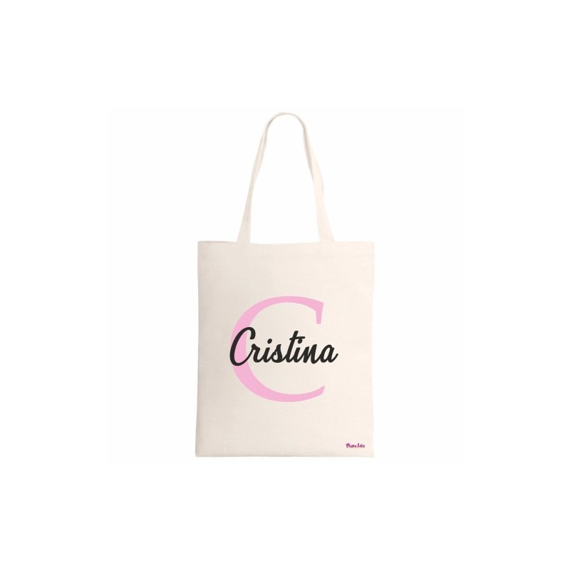 borsa ecru 34x39 scritta nome Cristina iniziale C idea regalo compleanno