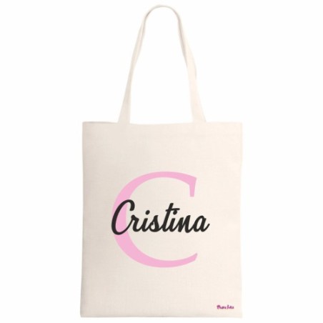 borsa ecru 34x39 scritta nome Cristina iniziale C idea regalo compleanno
