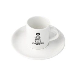 Tazzina da caffè in ceramica, fornita con piattino, capacità 80ml. Fornita in confezione singola in cartoncino.
