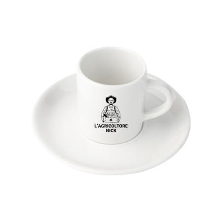 Tazzina da caffè in ceramica, fornita con piattino, capacità 80ml. Fornita in confezione singola in cartoncino.