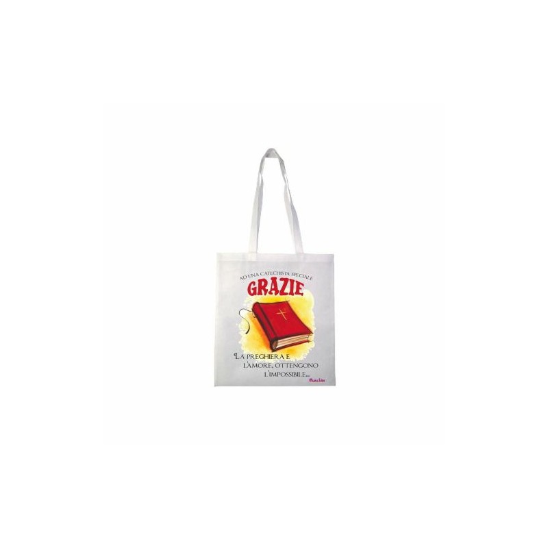 borsa poliestere 36x40 scritta grazie catechista catechismo regalo bambini