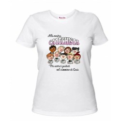 t-shirt maglia bianca donna scritta alla nostra catechista catechismo regalo