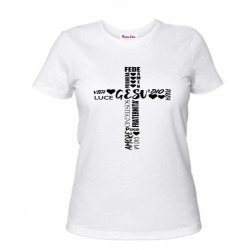 t-shirt maglia bianca donna scritta Dio Gesu' amore fede croce vita luce regalo