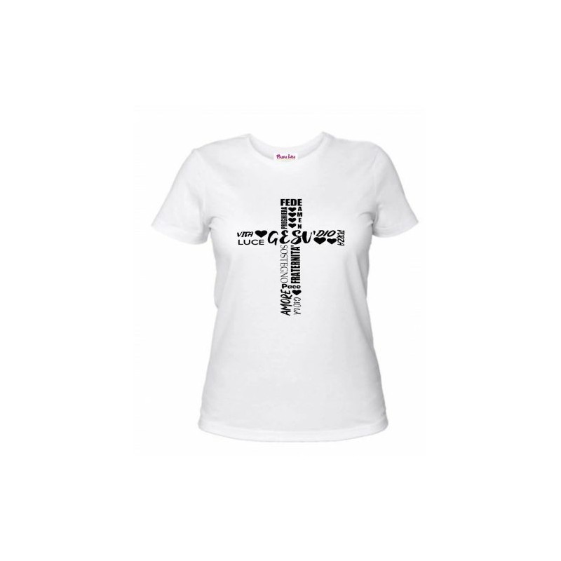 t-shirt maglia bianca donna scritta Dio Gesu' amore fede croce vita luce regalo