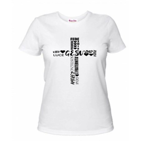t-shirt maglia bianca donna scritta Dio Gesu' amore fede croce vita luce regalo