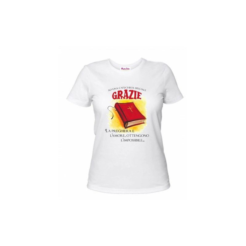 t-shirt maglia bianca donna scritta grazie catechista catechismo regalo
