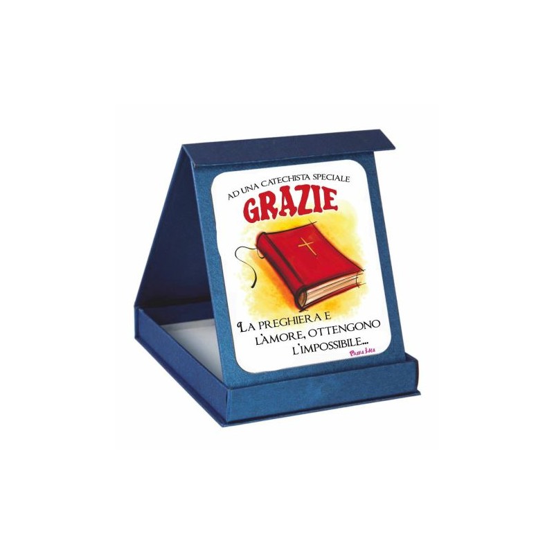targa targhetta adesiva scatola scritta grazie catechista regalo catechismo