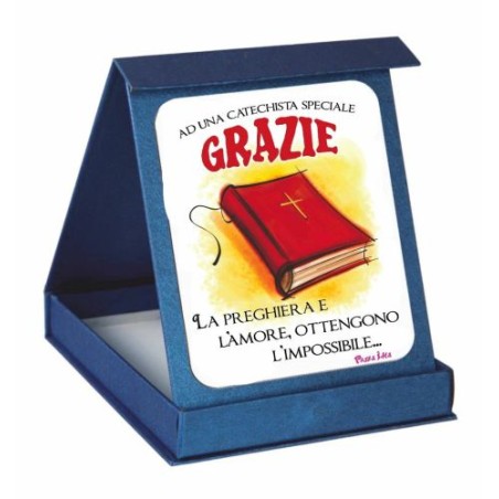 targa targhetta adesiva scatola scritta grazie catechista regalo catechismo