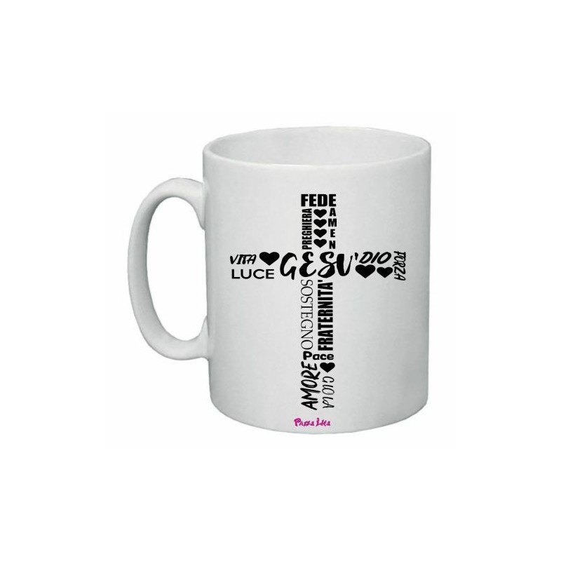 tazza 8 x 10 scritta Gesu' vita Dio amore gioia regalo maestra catechista suora