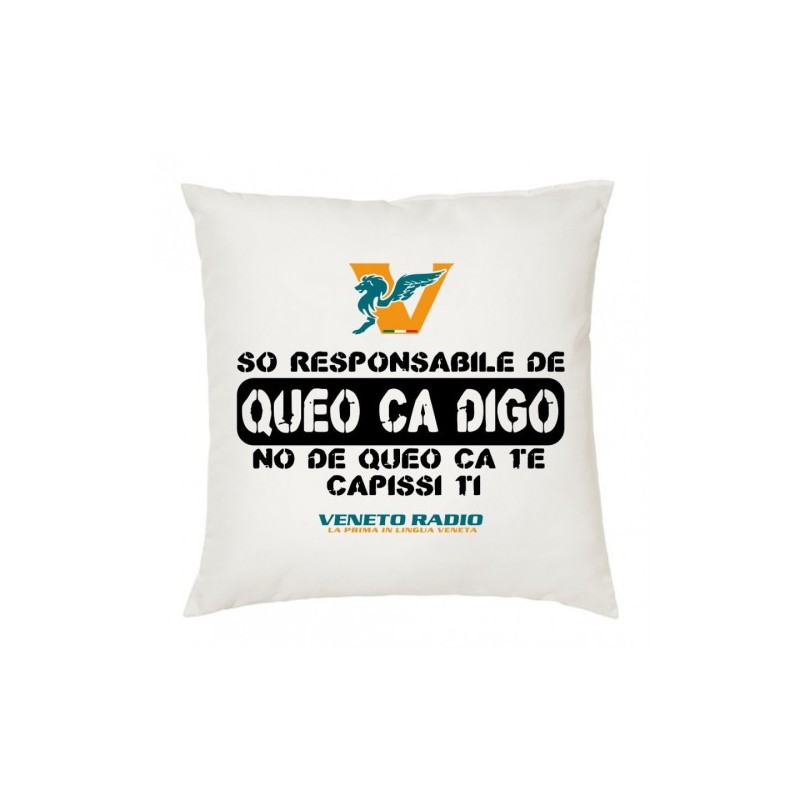 cuscino 40x40 scritta logo veneto radio so responsabile de queo ca digo