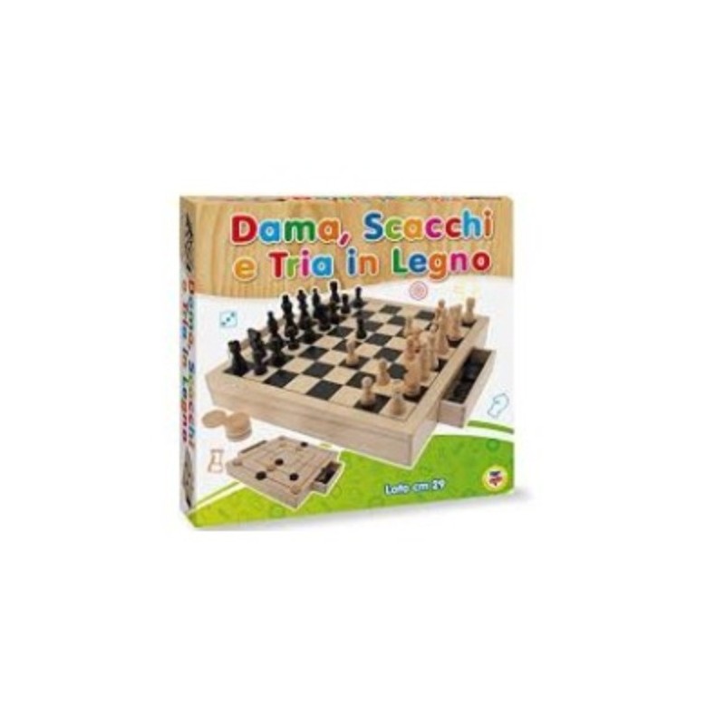 Dama scacchi tria in legno con cassetti