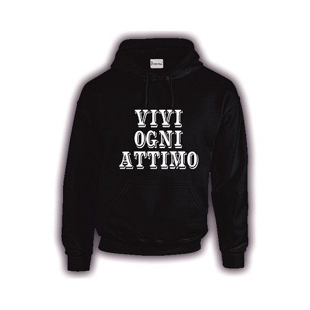 felpa caldo cotone cappuccio scritta vivi ogni attimo